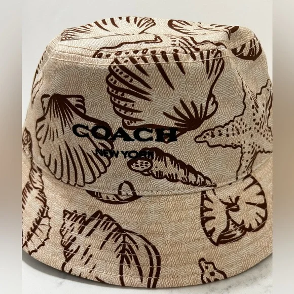 COACH BEIGE AND BROWN SEASHELL BUCKET HAT - Picture 5 of 10